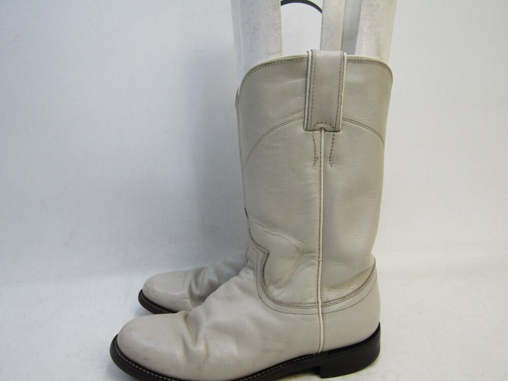 Justin Womens Size 5 B White Leather Roper Cowboy Western Boots